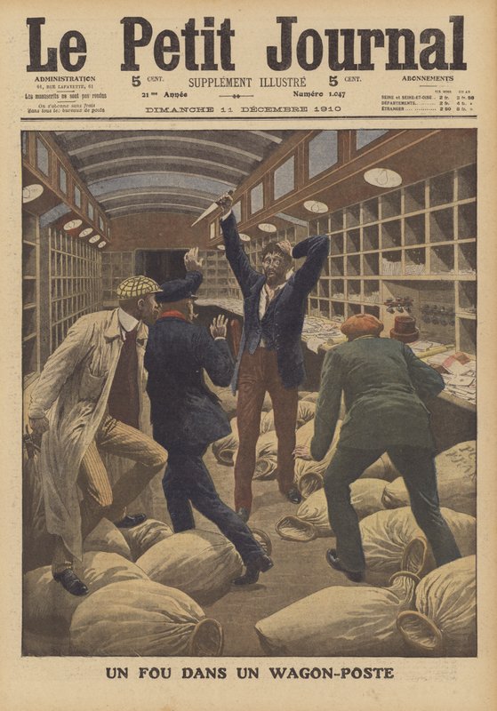 Egy őrült postakocsiban egy Párizsba érkező vonaton (színes litó) alkotó: French School