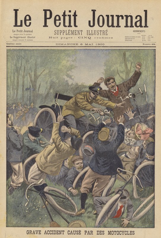 Motorkerékpárok által okozott súlyos baleset (színes litho) alkotó: French School
