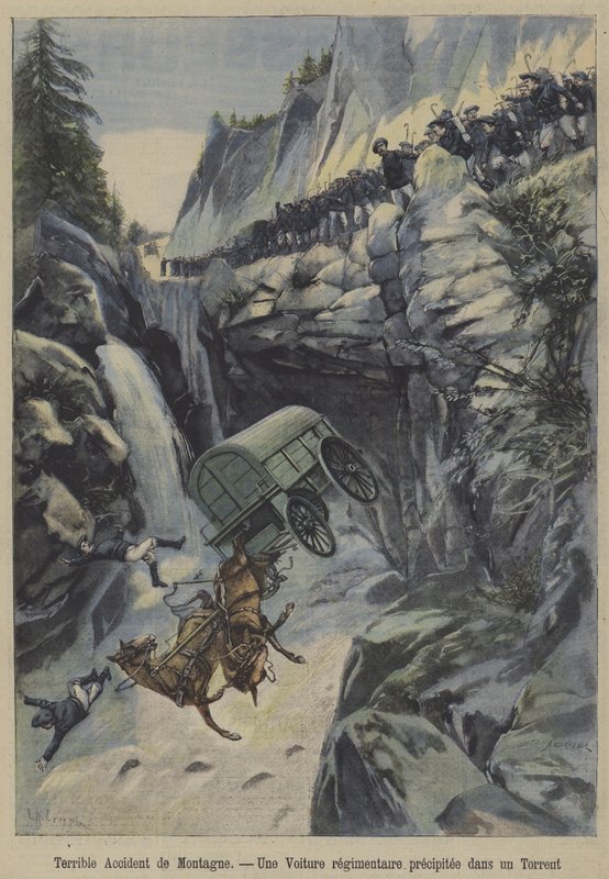 Szörnyű baleset a hegyekben (színes litho) alkotó: French School