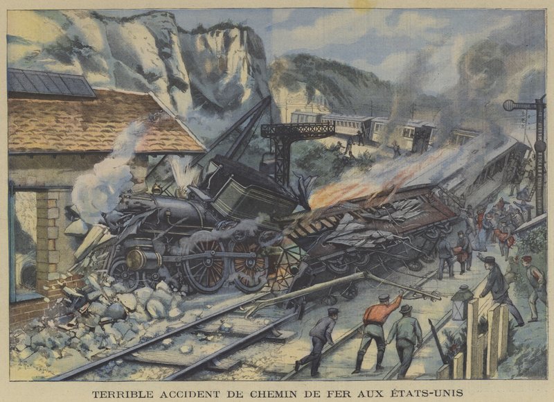 Szörnyű vonatbaleset az Egyesült Államokban (színes litho) alkotó: French School