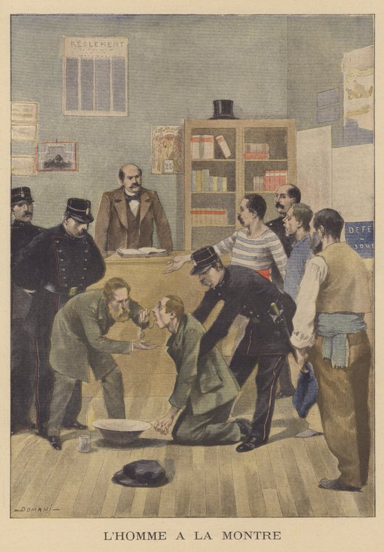 Egy tolvaj, aki lenyelte az általa lopott órát (színes litó) alkotó: French School