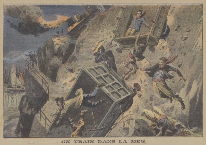 Egy vonat a tengerbe zuhan (színes litó) alkotó: French School