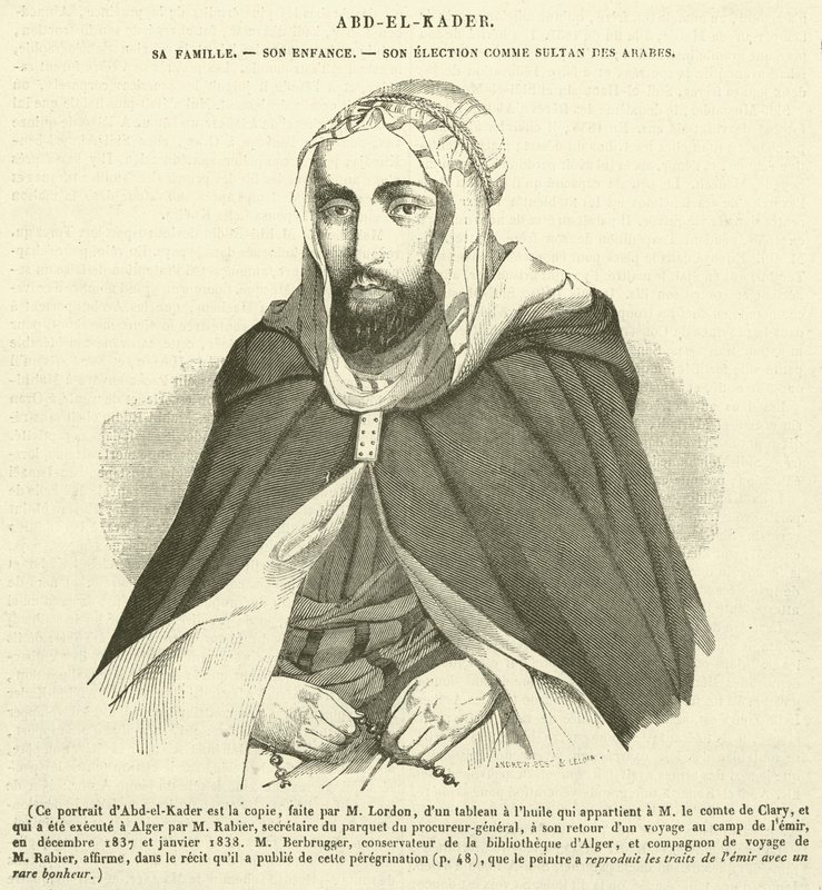 Abd-el-Kader, családja, gyermekkora, megválasztása az arabok szultánjává (metszet) alkotó: French School