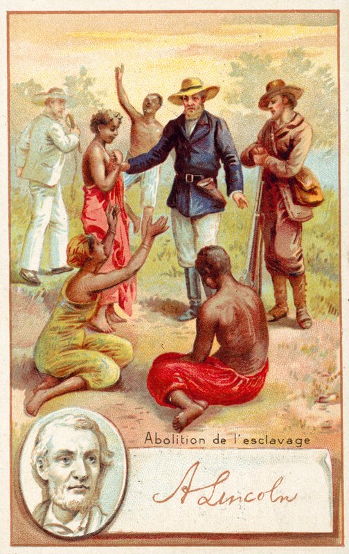 Abraham Lincoln és a rabszolgaság eltörlése az Egyesült Államokban (chromolitho) alkotó: French School