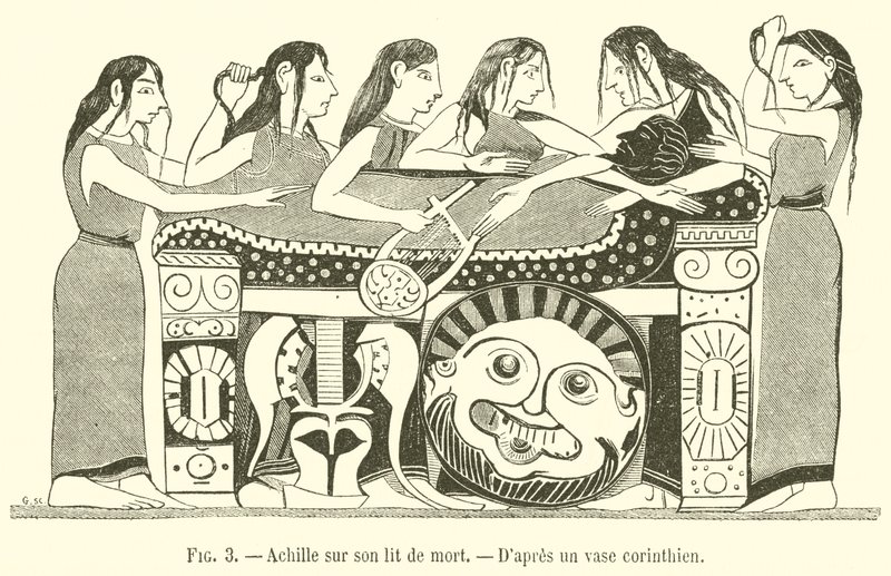 Akhilleusz a halálos ágyán (metszet) alkotó: French School