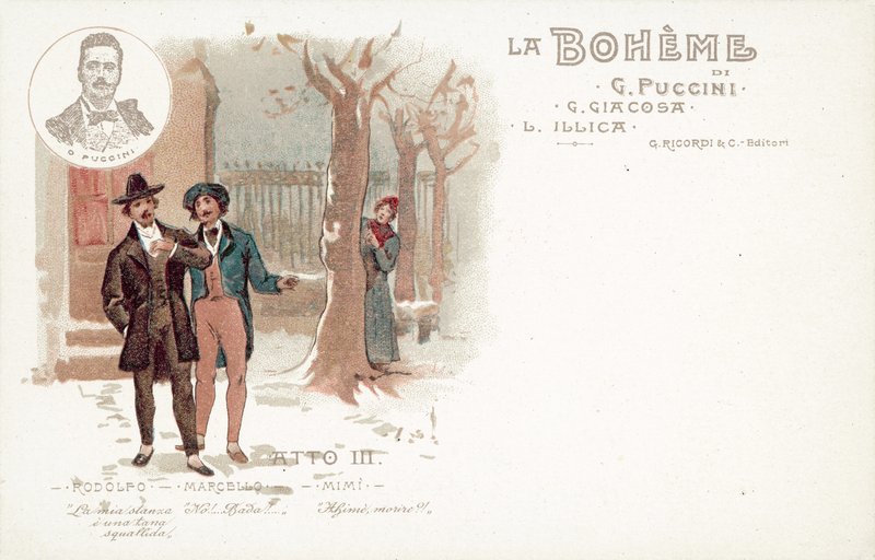 Harmadik felvonás, La Boheme (színes litó) alkotó: French School