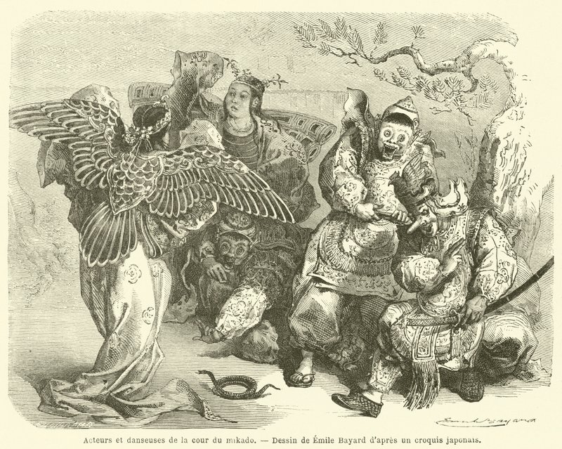 A Mikado udvarának színészei és táncosai (metszet) alkotó: French School