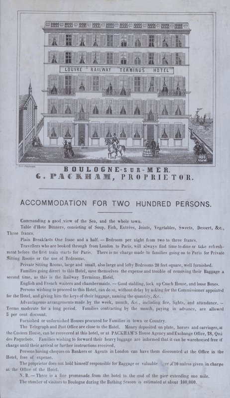 A Louvre Railway Terminus Hotel hirdetése, Boulogne-sur-Mer, Franciaország (litho) alkotó: French School