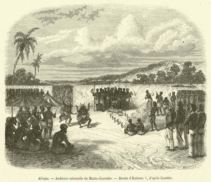 Afrika, Muata-Cazembe ünnepi közönsége (metszet) alkotó: French School