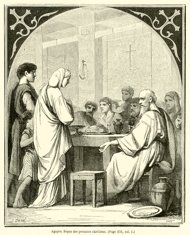 Agapes, az első keresztények étkezése (metszet) alkotó: French School
