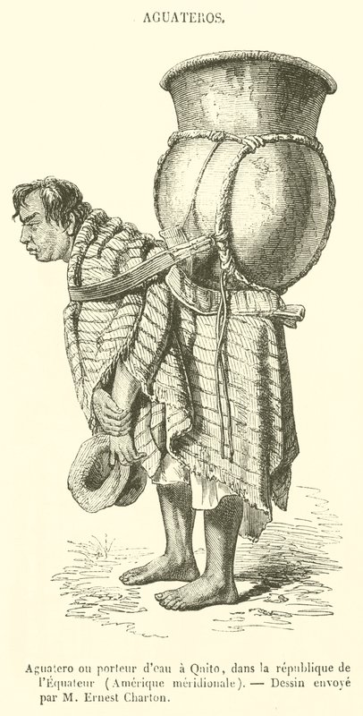 Aguatero vagy vízhordozó Qnitoban, Ecuadori Köztársaságban, Dél-Amerikában (metszet) alkotó: French School