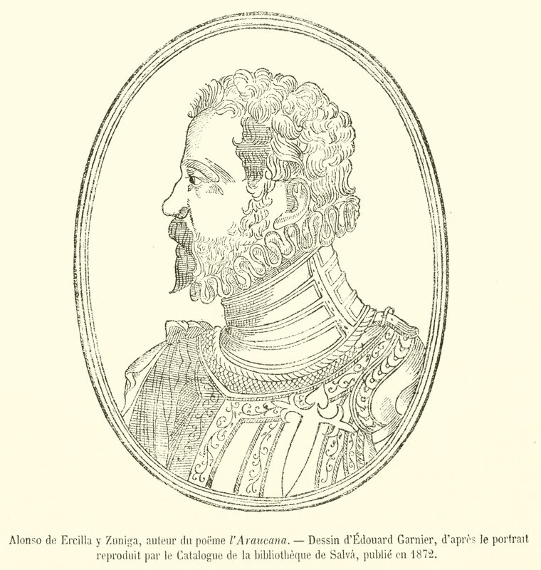 Alonso de Ercilla y Zuniga, az Araucana című vers szerzője (metszet) alkotó: French School