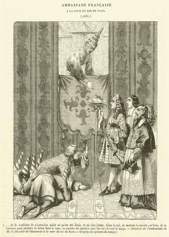 Francia Nagykövetség a sziámi király udvarában (metszet) alkotó: French School