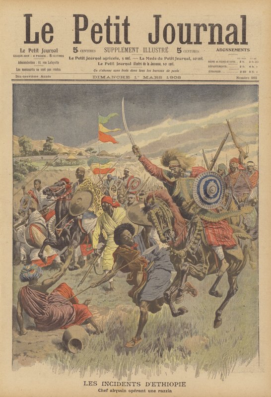 Egy abesszin főnök, aki razziát vezet a szomáliaiak ellen (színes litho) alkotó: French School