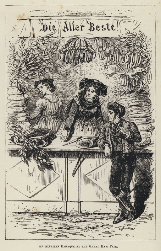 Egy elzászi barakk a Nagy Sonkavásáron (metszet) alkotó: French School