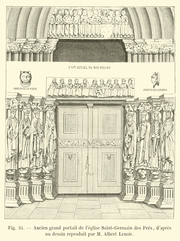A Saint-Germain des Pres templom egykori nagy portálja, M Albert Lenoir rajzából alkotó: French School