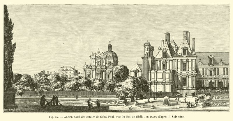 A Saint-Paul grófok egykori szállodája, rue du Roi-de-Sicile, 1650-ben; miután én Sylvester alkotó: French School