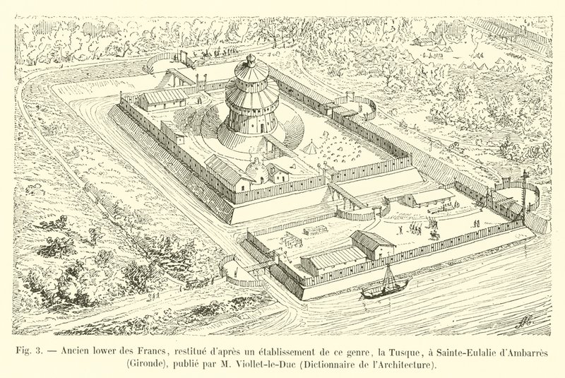A frankok egykori alsó része, egy ilyen létesítmény, a Tusque után restaurálva Sainte-Eulalie dAmbarres-ban, Gironde-ban, kiadó: M Viollet-le-Duc, Dictionnaire de lArchitecture alkotó: French School