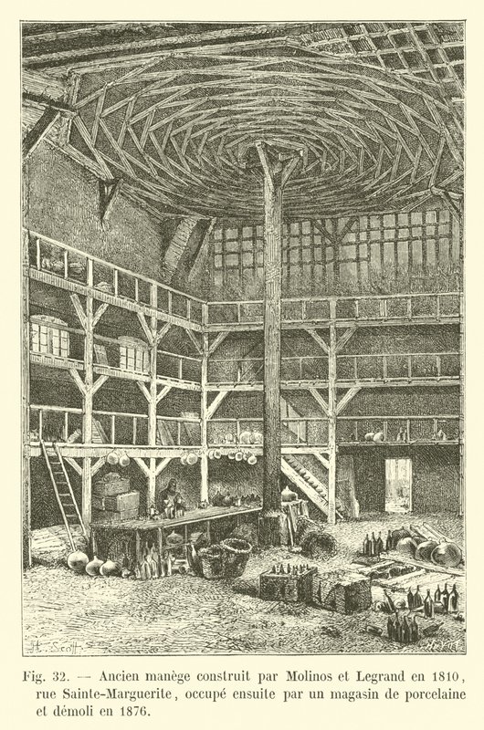 A Molinos és Legrand által 1810-ben épített egykori lovarda, a rue Sainte-Marguerite, majd porcelánbolt foglalta el, és 1876-ban lebontották alkotó: French School