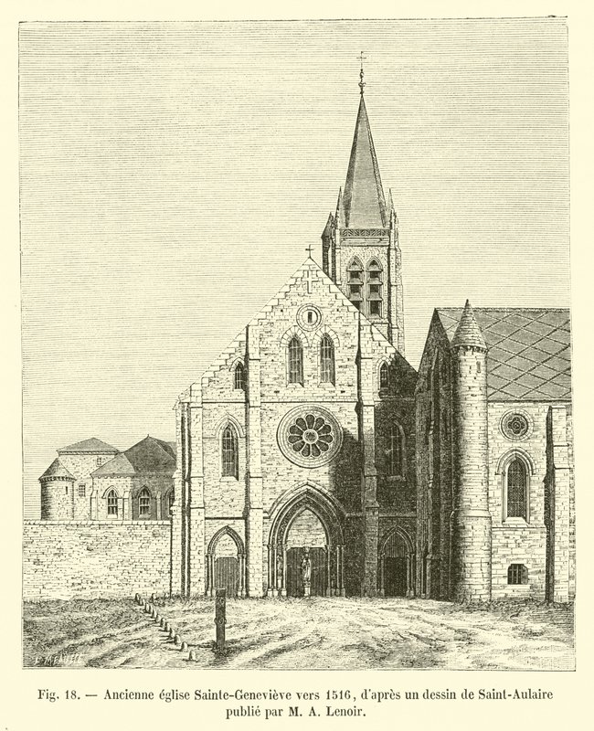Az egykori Sainte-Genevieve templom 1516 körül, Saint-Aulaire M A Lenoir által kiadott rajza alapján alkotó: French School