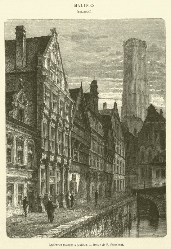 Régi házak Mechelenben (metszet) alkotó: French School