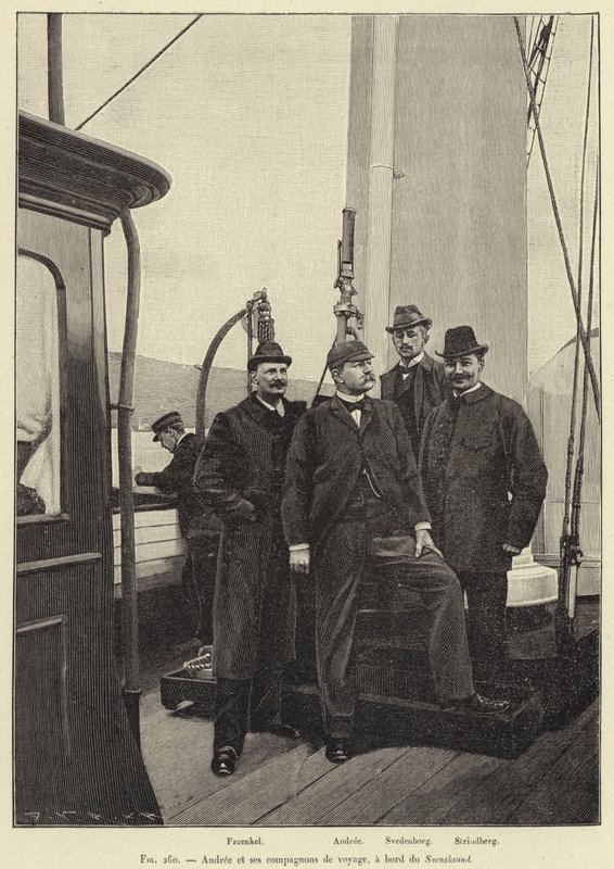 Andree és útitársai a Svensksund fedélzetén (metszet) alkotó: French School