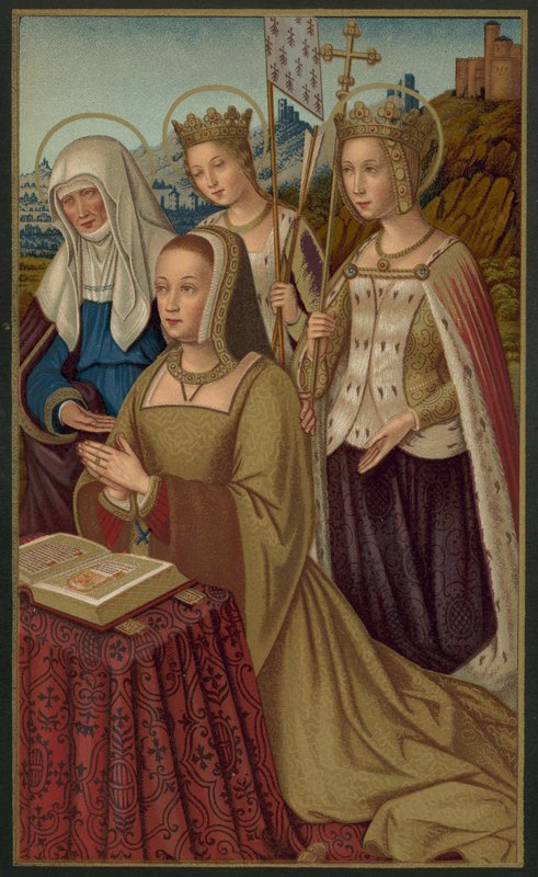 Bretagne-i Anna, Franciaország királynője, védőszentjeivel körülvéve alkotó: French School