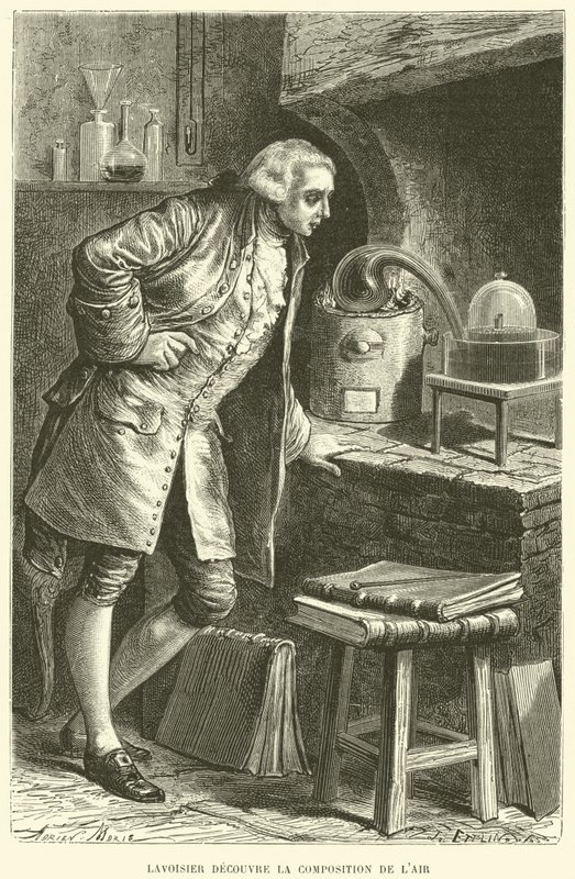 Antoine Lavoisier felfedezi az Air kompozícióját (metszet) alkotó: French School