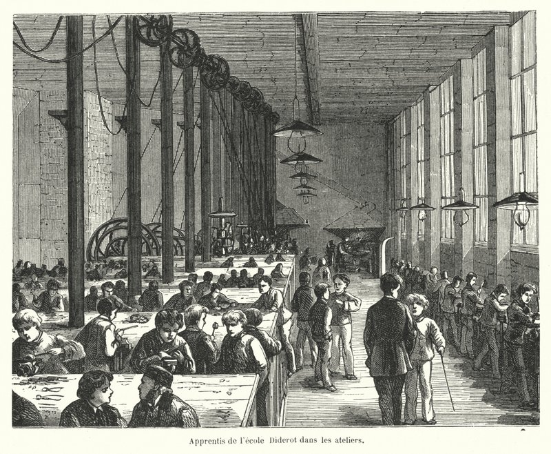 Tanoncok a párizsi Ecole Diderot műhelyében (metszet) alkotó: French School