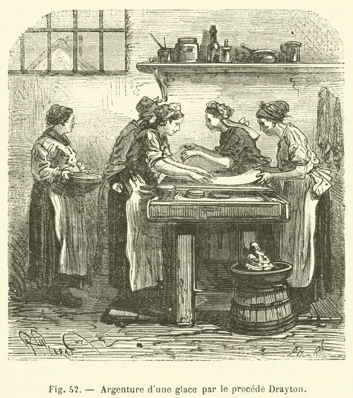 Tükör ezüstözése Drayton eljárással (gravírozás) alkotó: French School