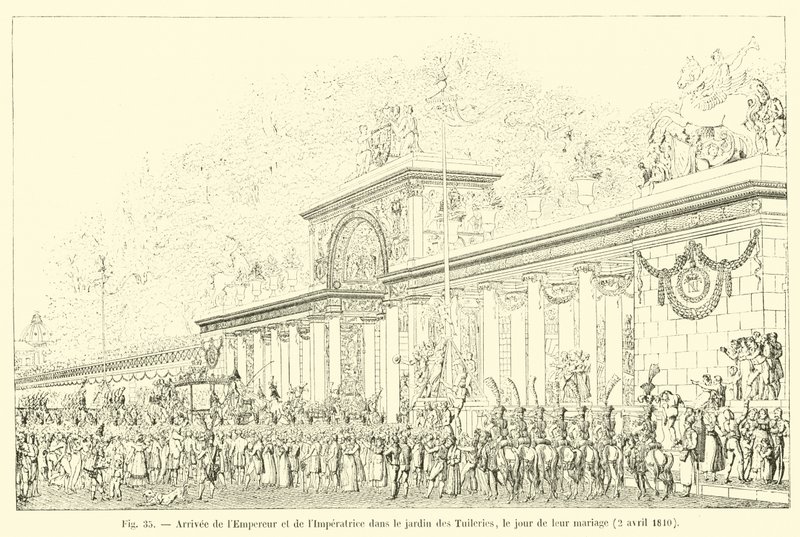 A császár és a császárné érkezése a Tuileries-kertbe, esküvőjük napján, 1810. április 2-án alkotó: French School