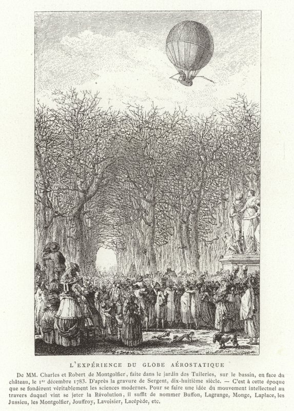 A Montgolfier Brothers Aerostatic Globe felemelkedése, Párizs, 1783. december 1. alkotó: French School
