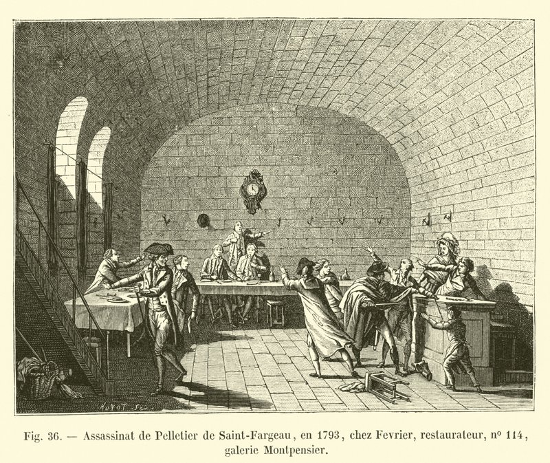 Pelletier de Saint-Fargeau meggyilkolása 1793-ban Fevriernél, restaurátor, 114. szám, Montpensier galéria alkotó: French School
