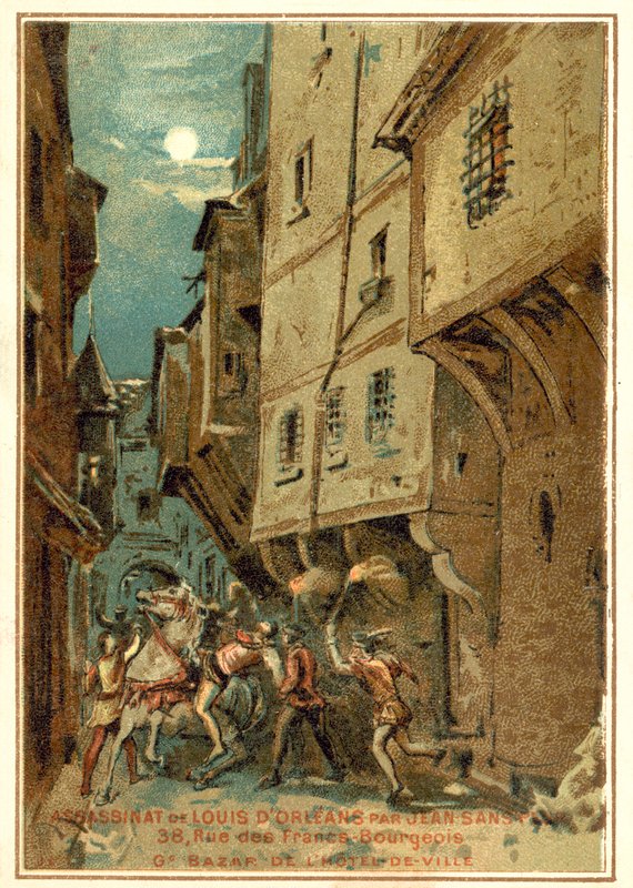 Orléans-i Lajos meggyilkolása Rettenthetetlen János, Burgundia hercege emberei által, Párizs, 1407 alkotó: French School