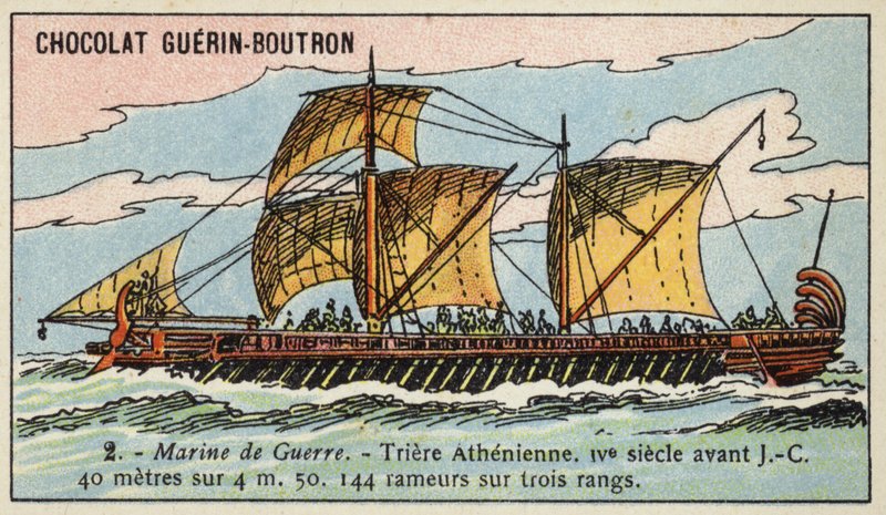 Athéni trireme, ie 4. század (chromolitho) alkotó: French School