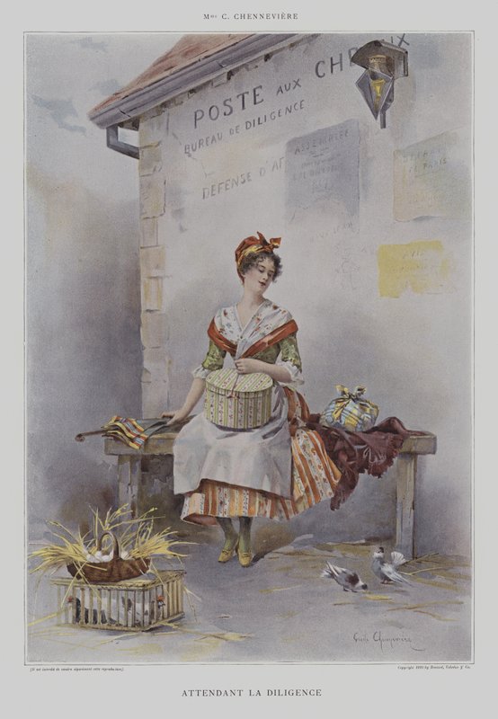 Attendant la Diligence (Várakozás a Stagecoachra) (színes litó) alkotó: French School