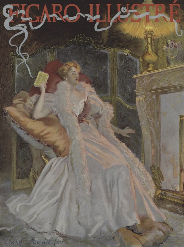 Au coin du feu (A kandalló mellett). A Le Figaro Illustre borítója, 1896. január (színes litó) alkotó: French School