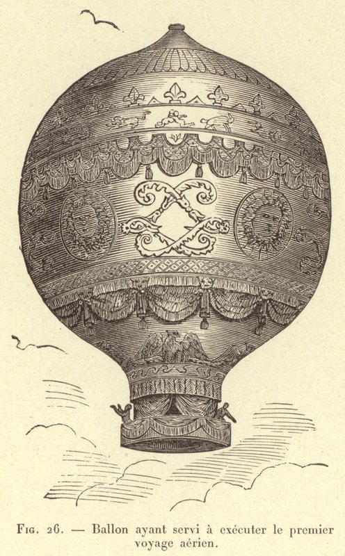 Az első légi utazáshoz használt léggömb (gravírozás) alkotó: French School