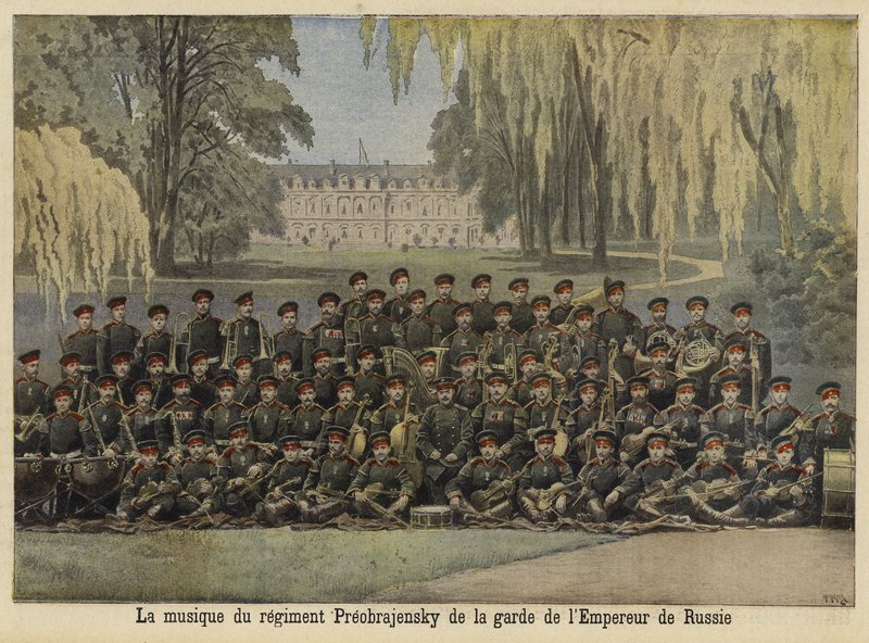 Az Orosz Császári Gárda Preobraženszkij-ezredének zenekara alkotó: French School
