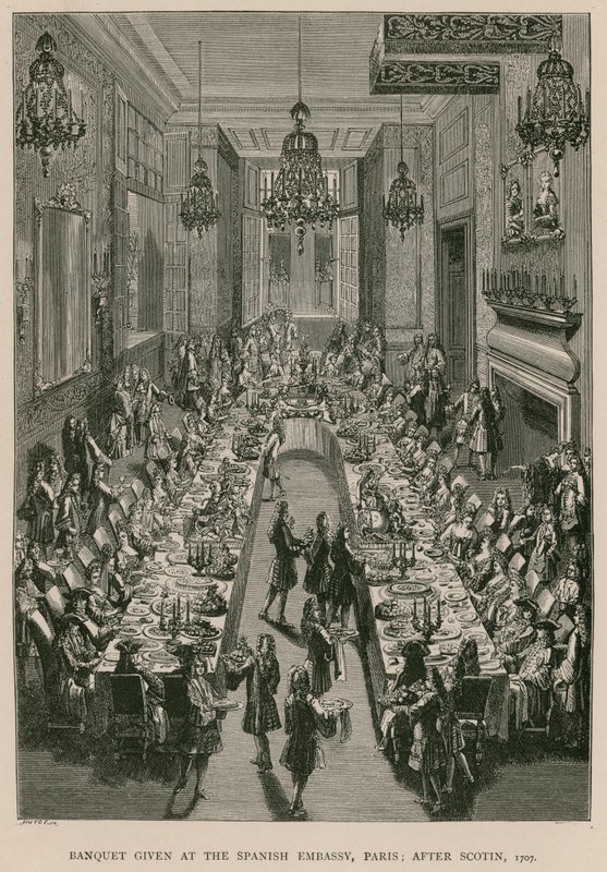 bankett a spanyol nagykövetségen, Párizsban; Scotin után, 1707 alkotó: French School