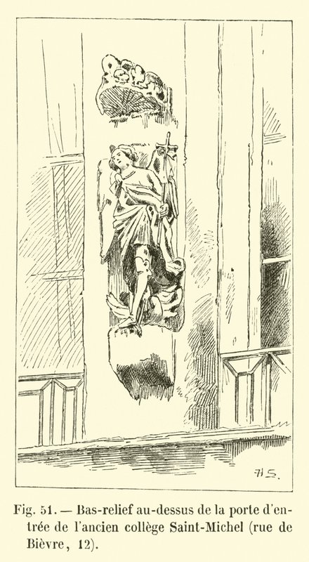Dombormű az egykori Saint-Michel főiskola bejárati ajtaja felett, rue de Bievre, 12. alkotó: French School