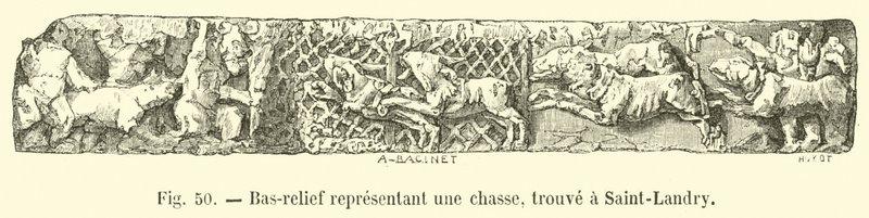 Vadászatot ábrázoló dombormű, amelyet Saint-Landry-ben találtak alkotó: French School