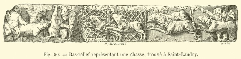Vadászatot ábrázoló dombormű, amelyet Saint-Landry-ben találtak alkotó: French School