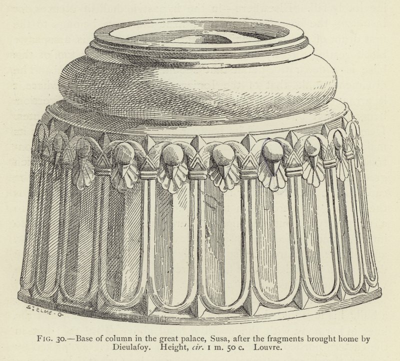 Oszlopalap a nagy palotában, Susa, a Dieulafoy által hazahozott töredékek után, Magasság, kb 1 m 50 c, Louvre alkotó: French School