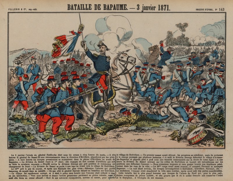 Bapaume-i csata, francia-porosz háború, 1871. január 3. (színes metszet) alkotó: French School