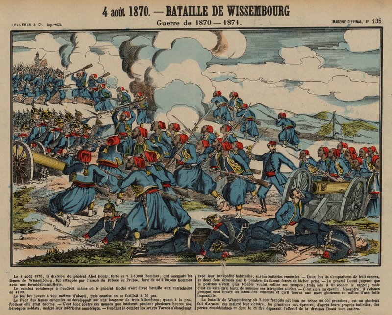 Wissembourgi csata, francia-porosz háború, 1870. augusztus 4. (színes metszet) alkotó: French School