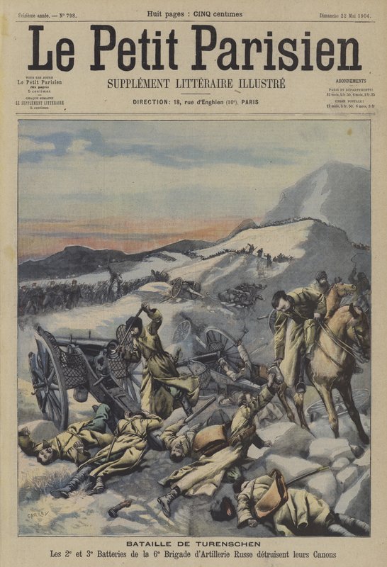 Yalu folyó csata, orosz-japán háború (színes litho) alkotó: French School