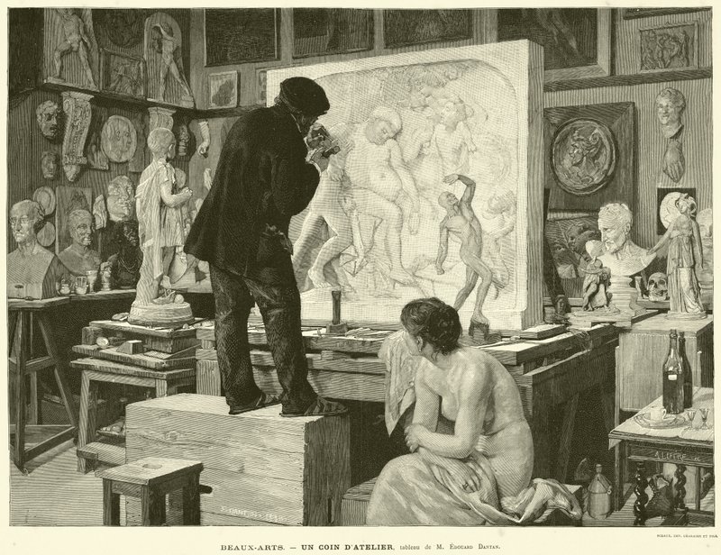 Képzőművészet, Műhelysarok, M. Edouard Dantan festménye (metszet) alkotó: French School