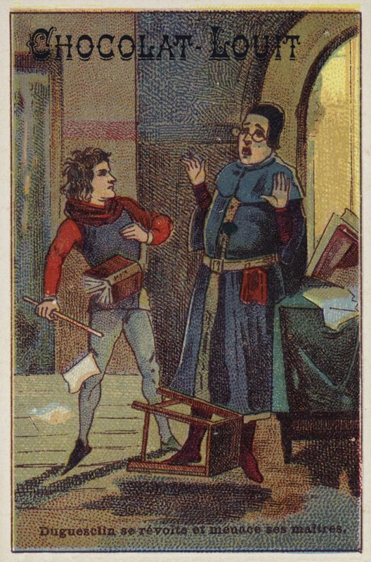 Bertrand Du Guesclin fellázad és megfenyegeti tanítóját alkotó: French School