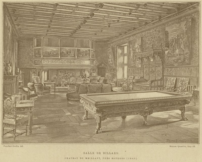 Biliárdterem, Chateau de Meillant, Bourges közelében, Franciaországban alkotó: French School
